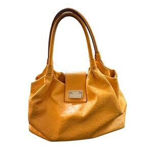 Kate‎ Spade New York Orange Ostrich Embossed Leather Shoulder Bag Tote